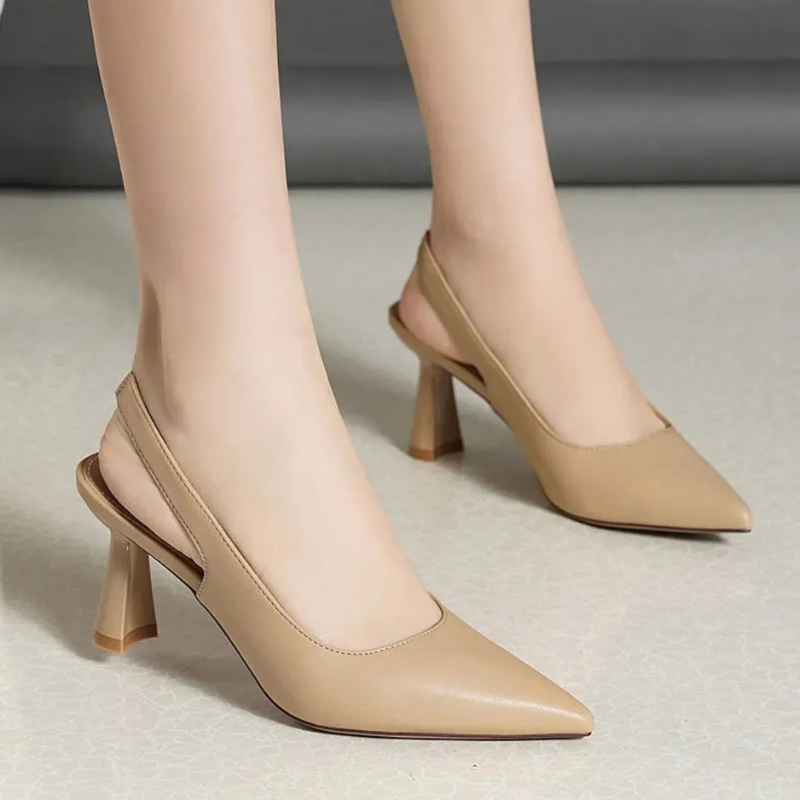 Pointed Toe Kitten Heel Mule Shoes in Black Beige and Apricot for Women