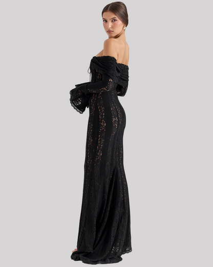 Lace Fitted Full-Length Maxi Dress with Off-Shoulder for Women