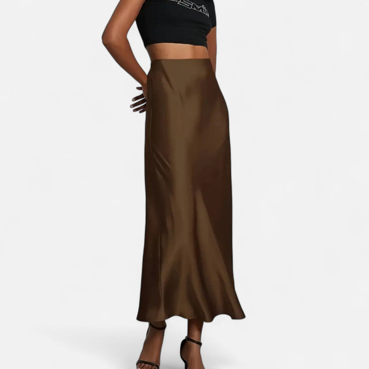 Satin Midi Skirt High Waist for women