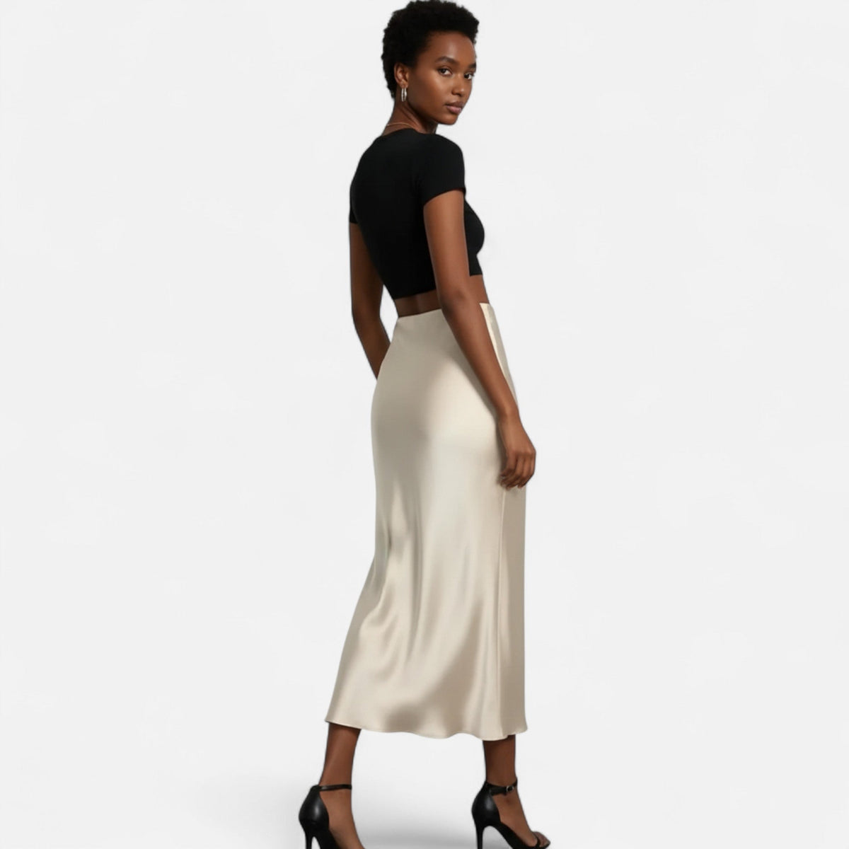 Satin Midi Skirt High Waist for women
