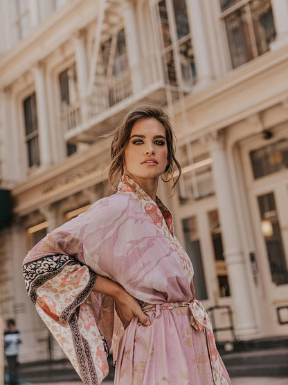 Floral Flowing Loose Fit Maxi Dress with Wide Sleeve for Women