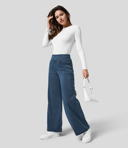 Wide Leg Trousers High Waisted Elasticated Waistband for Women