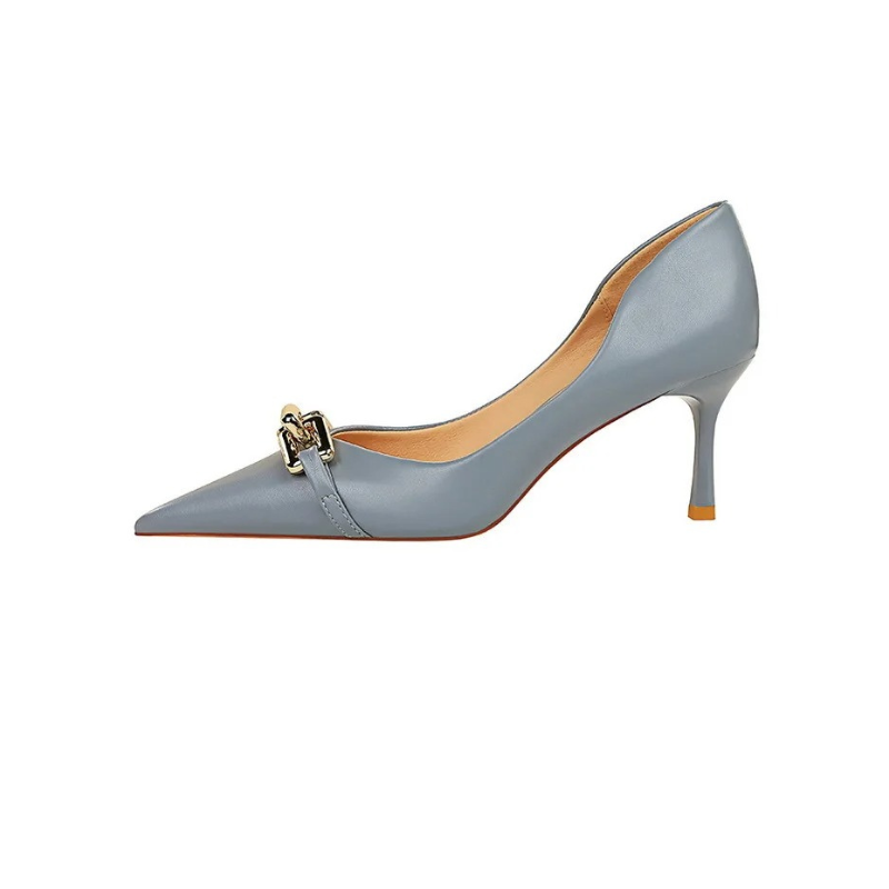 Pointed Toe Kitten Heels with Metal Buckle Strap for Women