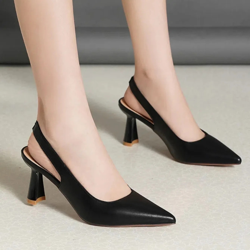 Pointed Toe Kitten Heel Mule Shoes in Black Beige and Apricot for Women