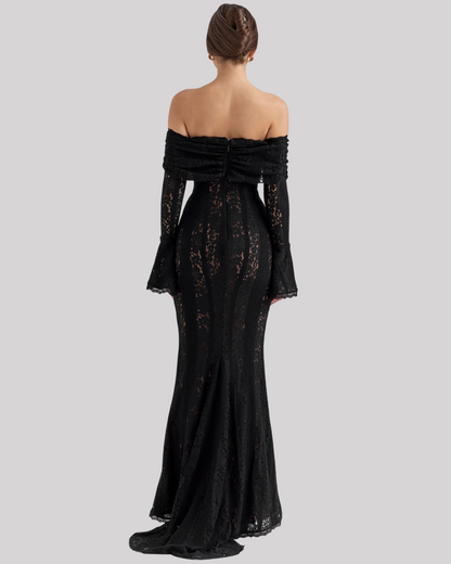 Lace Fitted Full-Length Maxi Dress with Off-Shoulder for Women
