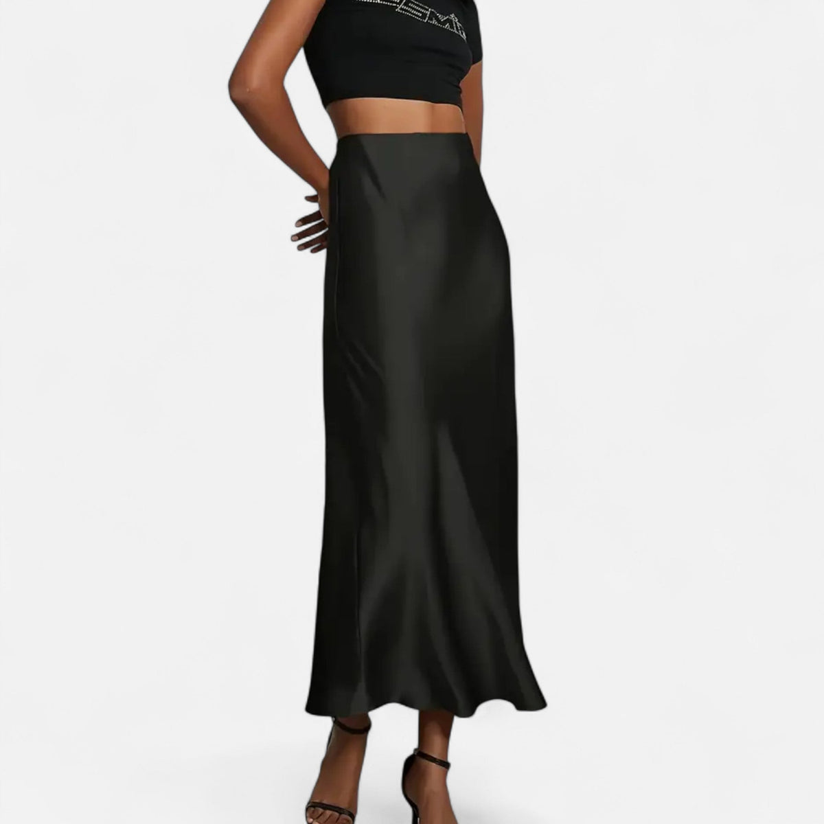 Satin Midi Skirt High Waist for women