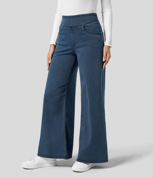 Wide Leg Trousers High Waisted Elasticated Waistband for Women
