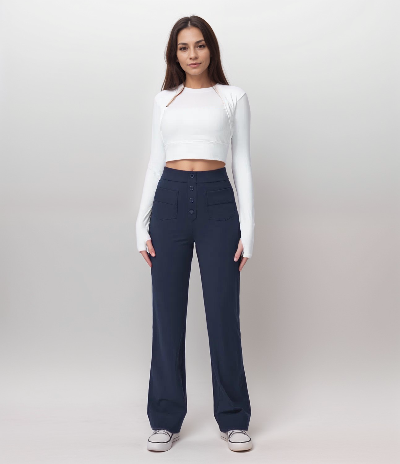 High Waisted Wide Leg Trousers with Sculpted Fit for Women