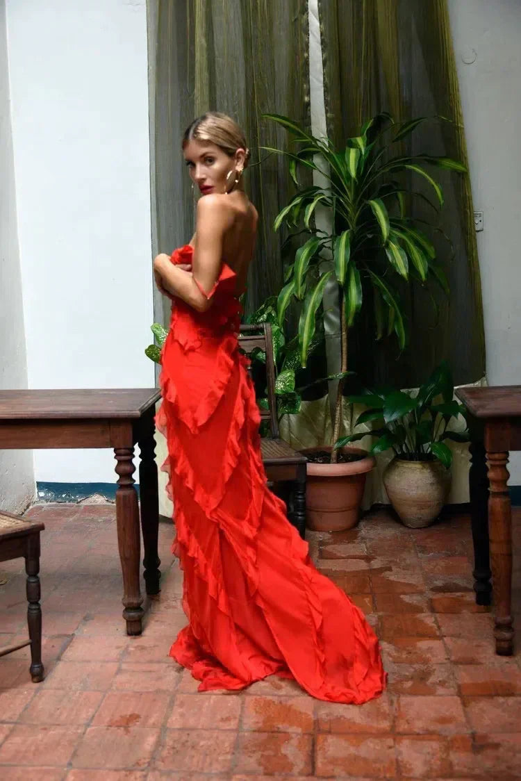 Ruffle Full-Length Summer Maxi Dress with Flowing for Women