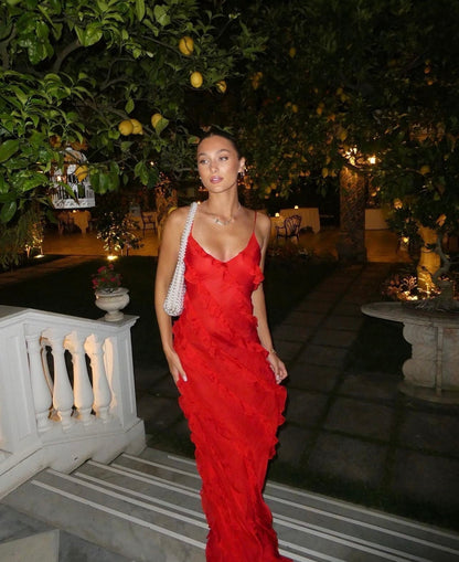 Ruffle Full-Length Summer Maxi Dress with Flowing for Women