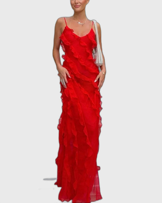 Ruffle Full-Length Summer Maxi Dress with Flowing for Women