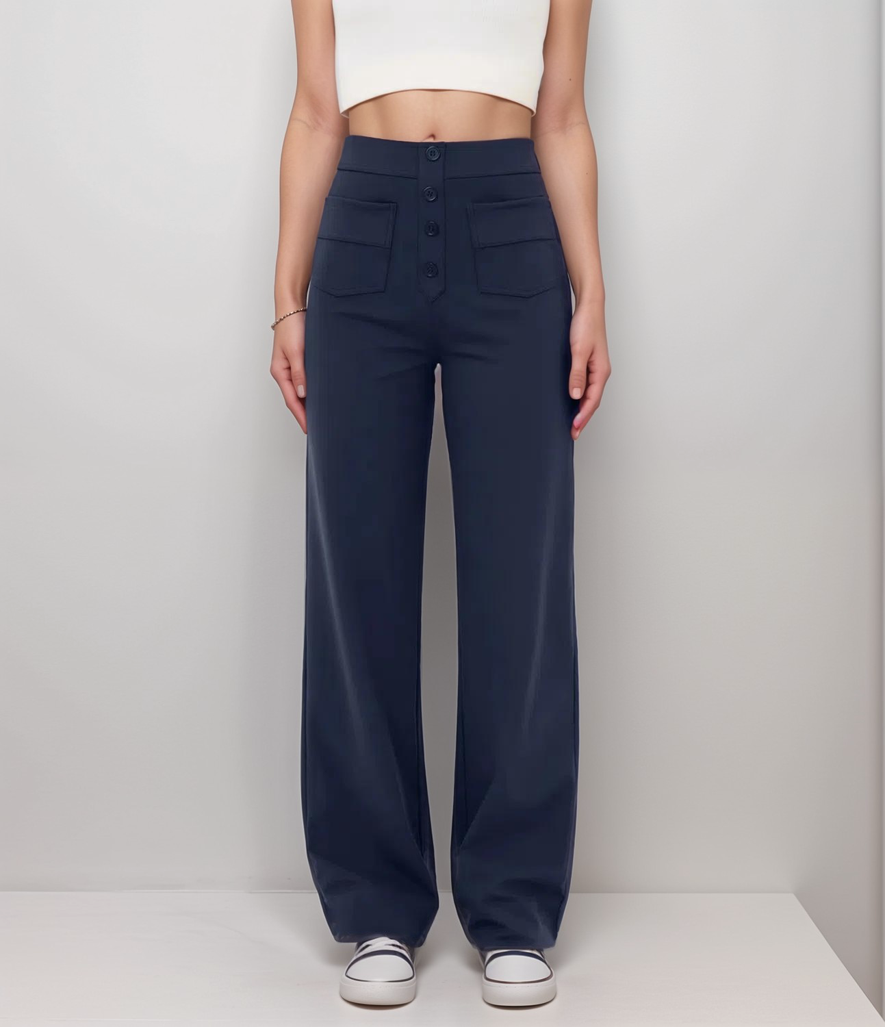 High Waisted Wide Leg Trousers with Sculpted Fit for Women