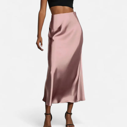 Satin Midi Skirt High Waist for women