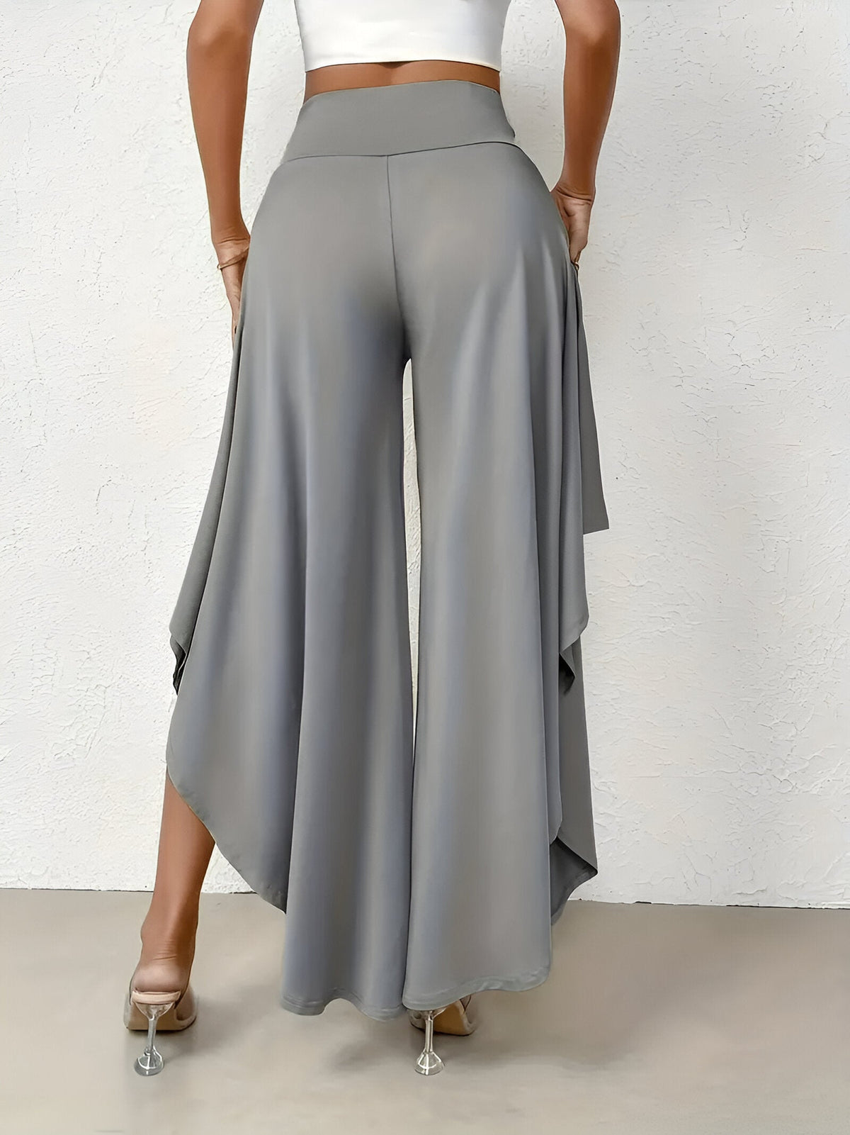 Wide Leg Trousers with Asymmetric Hem for Women