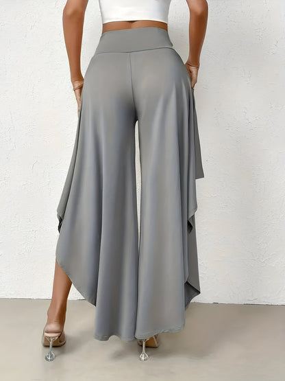 Wide Leg Trousers with Asymmetric Hem for Women