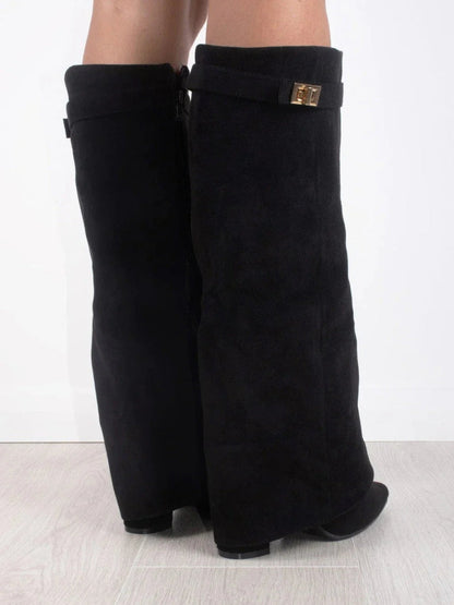 Fold-Over Boots with Golden Detail