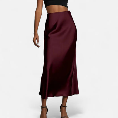 Satin Midi Skirt High Waist for women