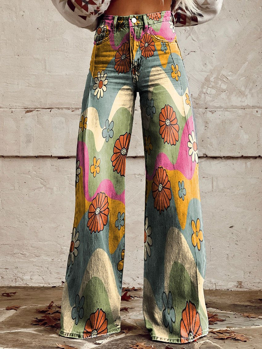 Wide Leg Trousers Printed Boho Floral & Pattern for Women