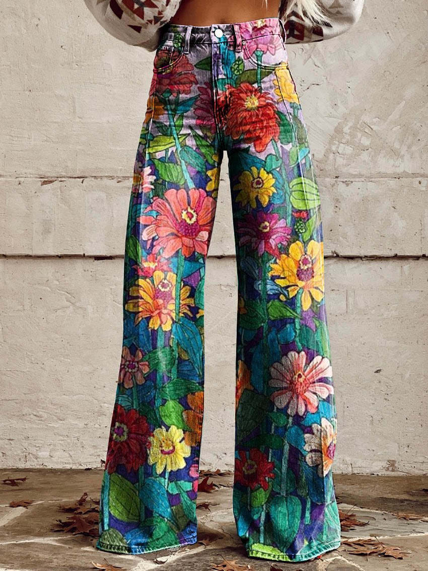 Wide Leg Trousers Printed Boho Floral & Pattern for Women