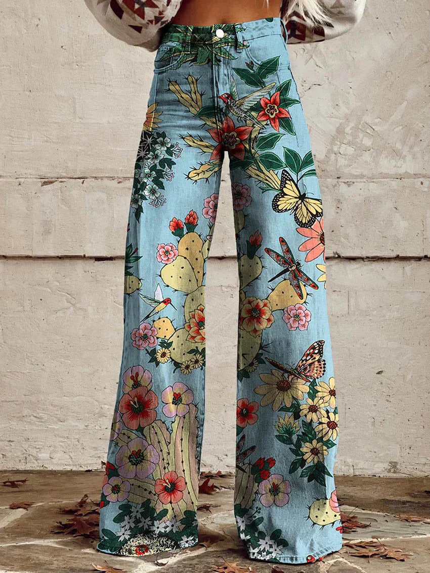 Wide Leg Trousers Printed Boho Floral & Pattern for Women