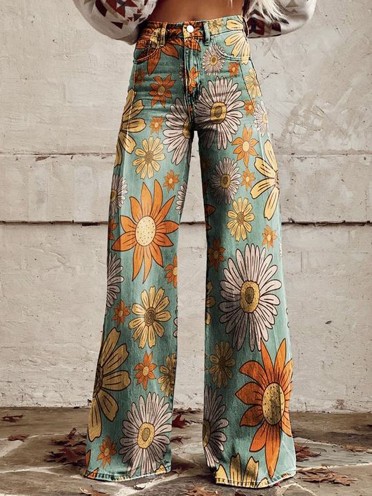 Wide Leg Trousers Printed Boho Floral & Pattern for Women