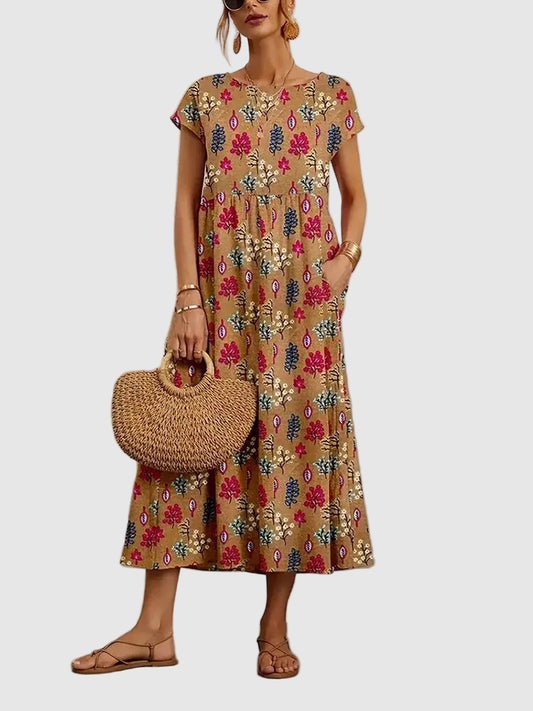 Floral A-Line Cotton Mix Dress Midi Summer Dress for Women