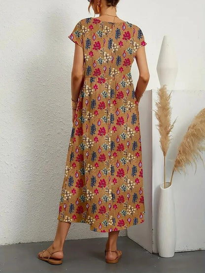 Floral A-Line Cotton Mix Dress Midi Summer Dress for Women