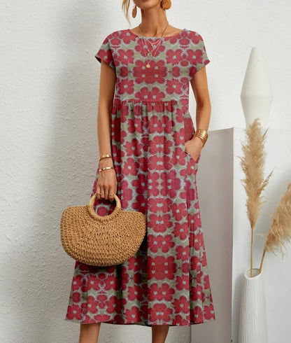 Floral A-Line Cotton Mix Dress Midi Summer Dress for Women