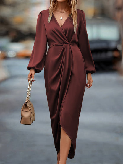 Wrap Long Sleeve Midi Dress for Women