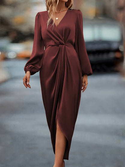 Wrap Long Sleeve Midi Dress for Women
