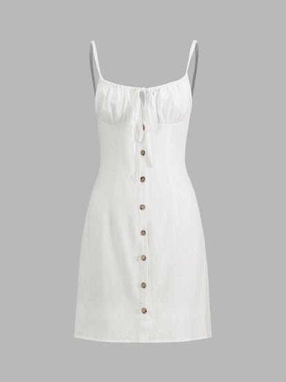 Cotton Collarless Sleeveless Mini Dress