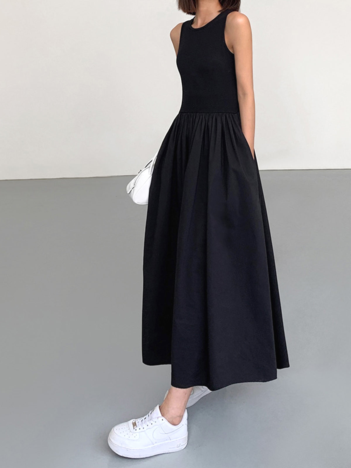Crew Neck Maxi Dress Long Sleeve Casual Maxi Dress for Women