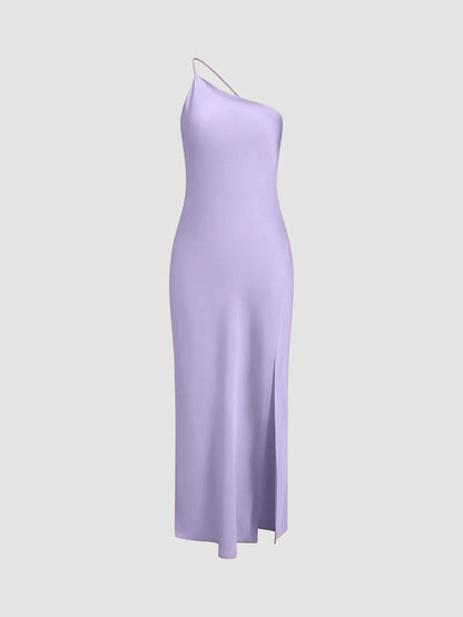 Satin Maxi Dress Open Back Slit Long Dress for Women