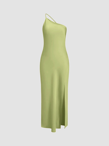 Satin Maxi Dress Open Back Slit Long Dress for Women