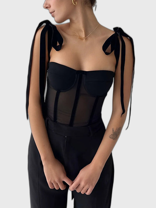 Mesh Sheer High-Waist Fitted Top with Sleeveless for Women