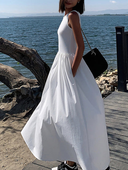 Crew Neck Maxi Dress Long Sleeve Casual Maxi Dress for Women
