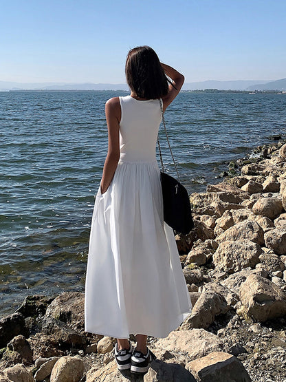 Crew Neck Maxi Dress Long Sleeve Casual Maxi Dress for Women