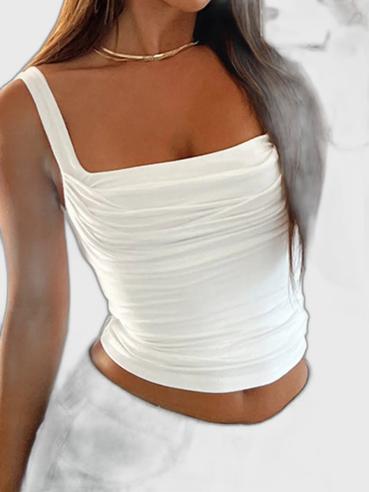High-Waist Fitted Cropped Top with Square Neck for Women