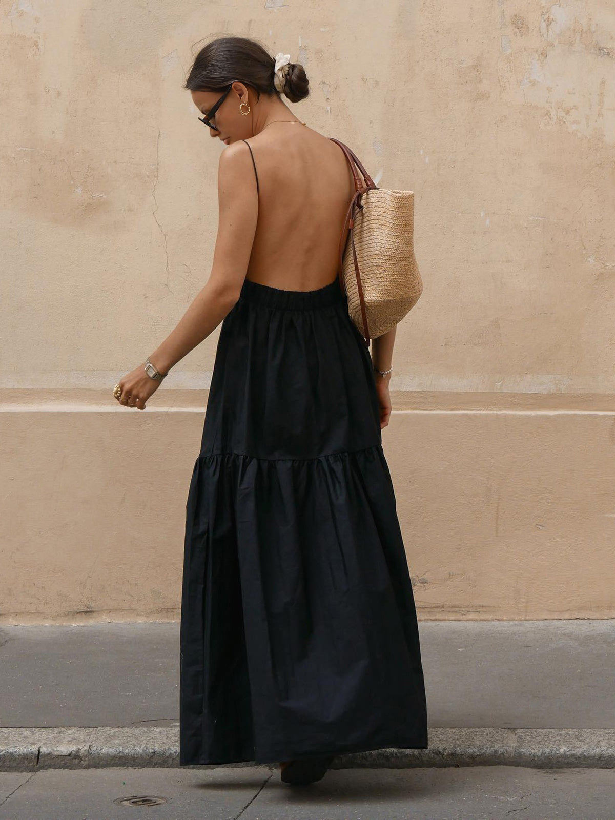 Backless Maxi Dress Long Solid Colour Sleeveless Dress for Women