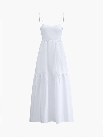 Backless Maxi Dress Long Solid Colour Sleeveless Dress for Women