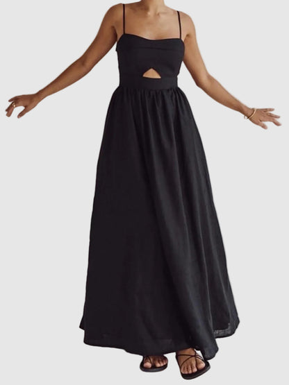 Cotton Sleeveless Cutout Maxi Dress with Pockets for women
