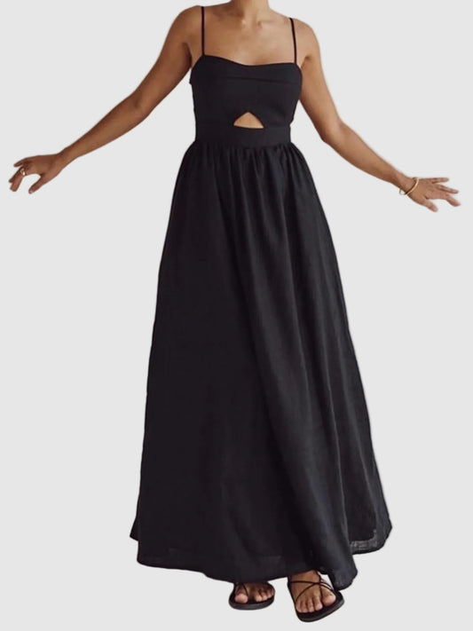 Cotton Sleeveless Cutout Maxi Dress with Pockets for women