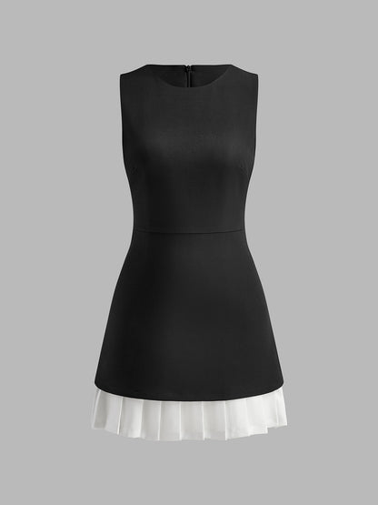 Two-Tone Pleated Sleeveless Mini Dress