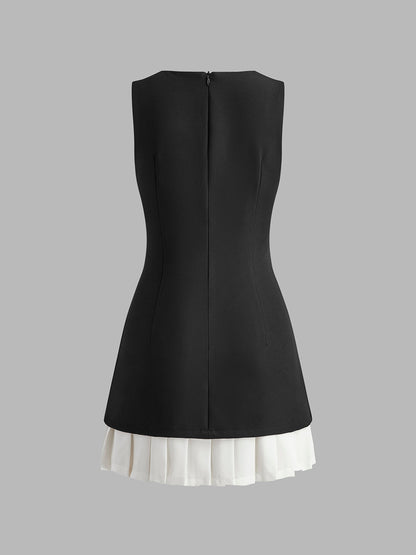 Two-Tone Pleated Sleeveless Mini Dress