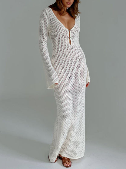 Knit Open Back Long Sleeve Maxi Dress