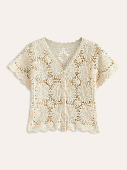 Knit Floral Fitted Short Sleeve Top for Women
