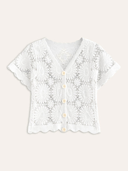 Knit Floral Fitted Short Sleeve Top for Women