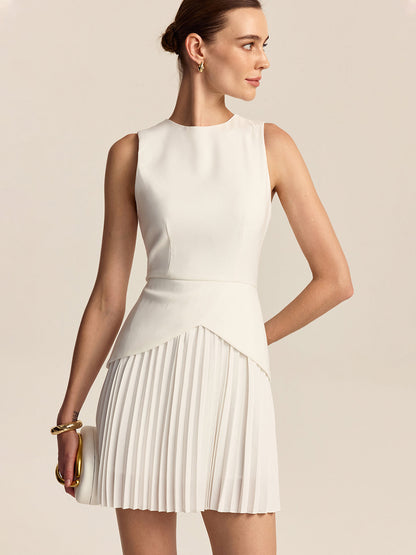 Pleated Sleeveless Slim Fit Mini Dress