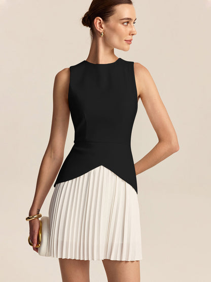 Pleated Sleeveless Slim Fit Mini Dress
