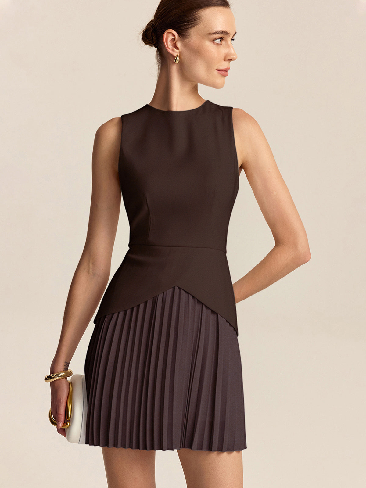 Pleated Sleeveless Slim Fit Mini Dress
